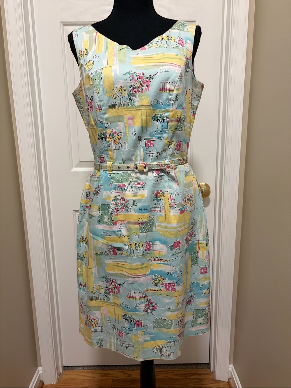 Worthington Pastel Aqua and Yellow Floral Midi Dress